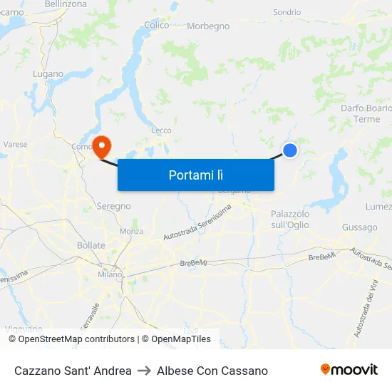 Cazzano Sant' Andrea to Albese Con Cassano map