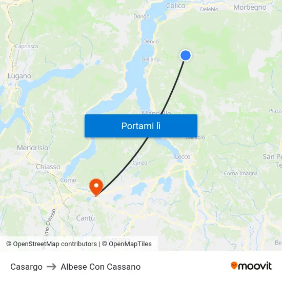 Casargo to Albese Con Cassano map