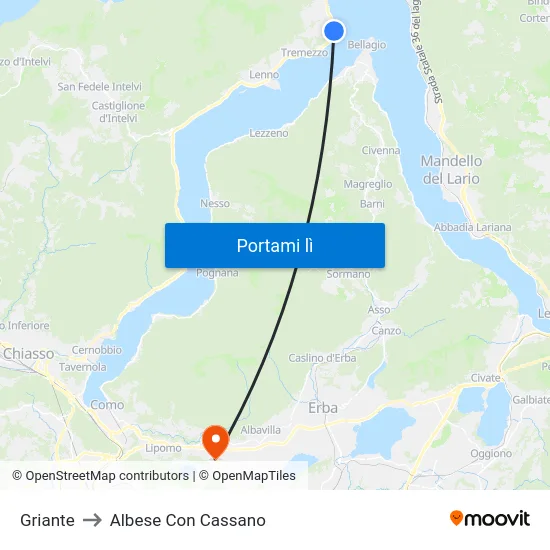 Griante to Albese Con Cassano map