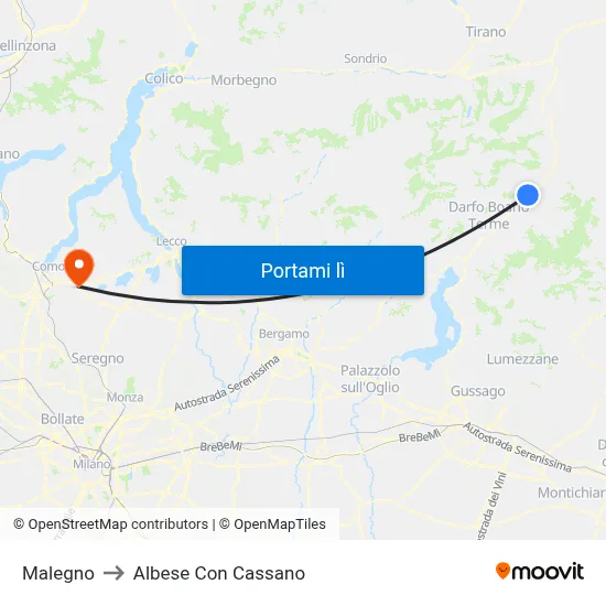 Malegno to Albese Con Cassano map