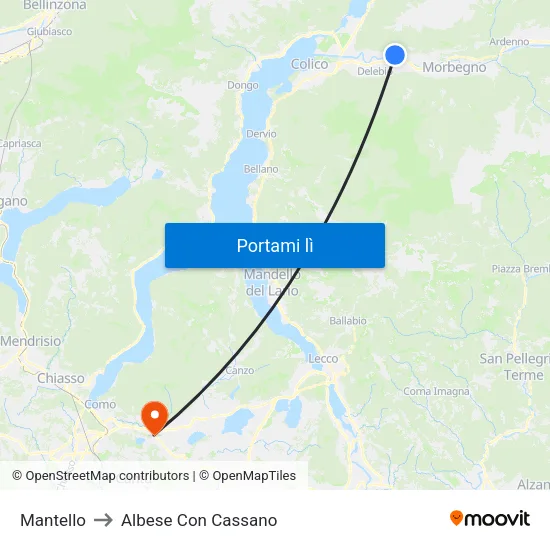 Mantello to Albese Con Cassano map