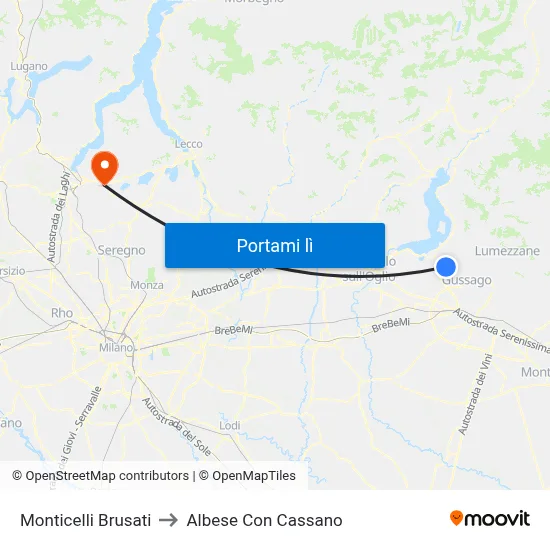 Monticelli Brusati to Albese Con Cassano map