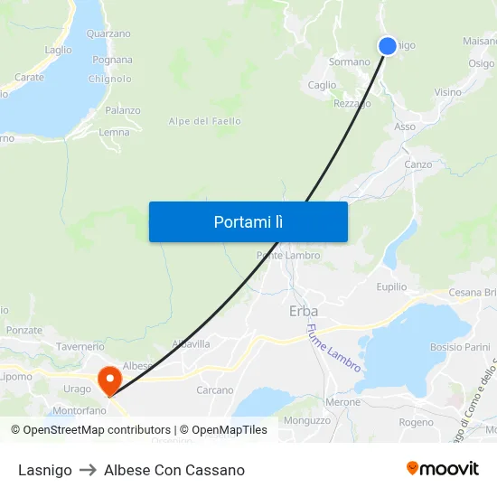 Lasnigo to Albese Con Cassano map