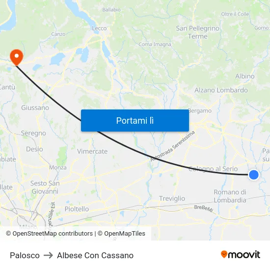 Palosco to Albese Con Cassano map