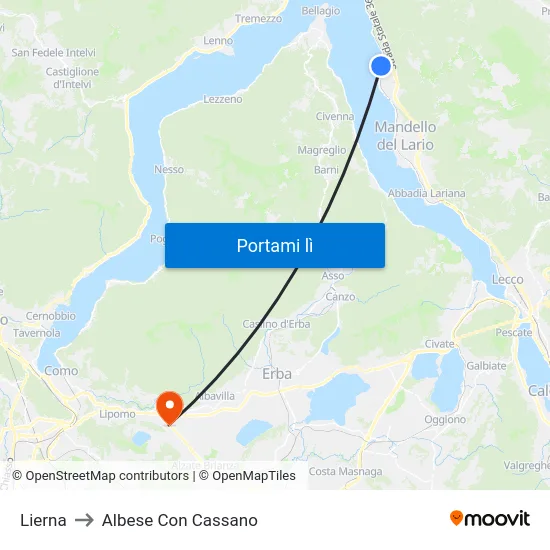 Lierna to Albese Con Cassano map
