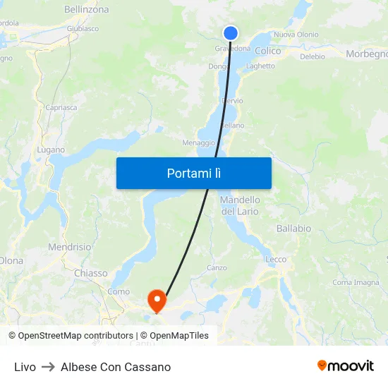 Livo to Albese Con Cassano map