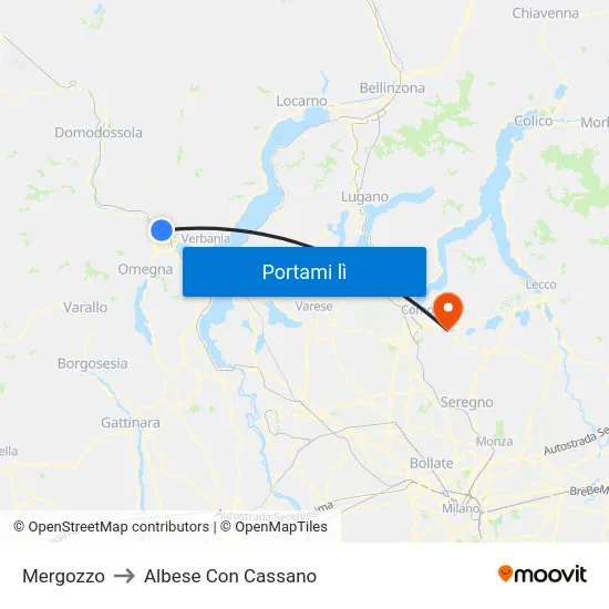 Mergozzo to Albese Con Cassano map