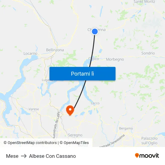 Mese to Albese Con Cassano map