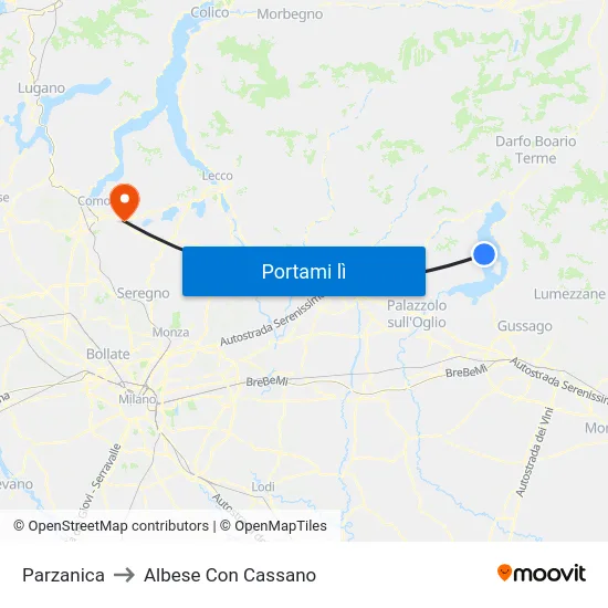 Parzanica to Albese Con Cassano map