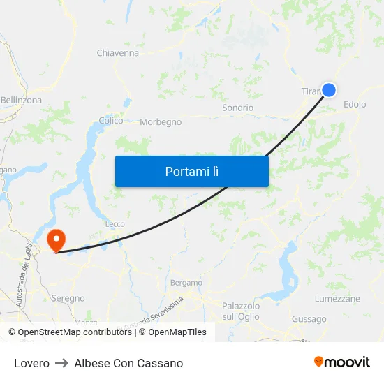 Lovero to Albese Con Cassano map