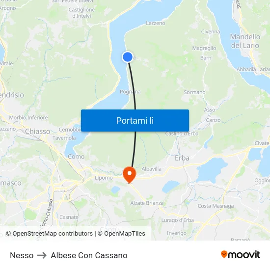 Nesso to Albese Con Cassano map