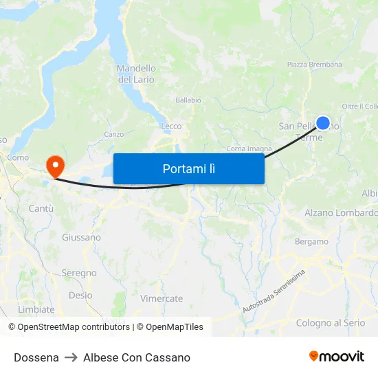 Dossena to Albese Con Cassano map