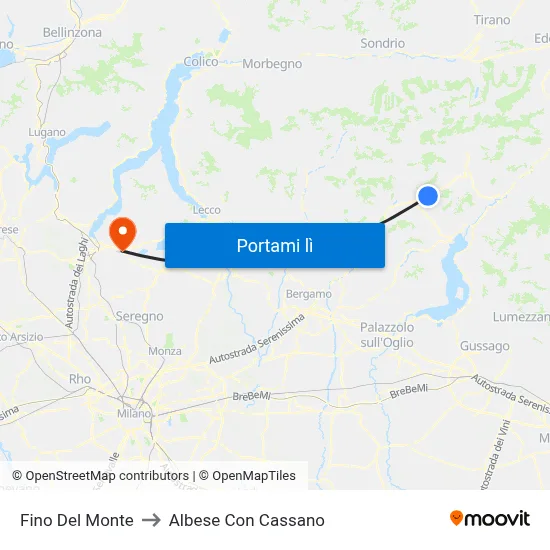Fino Del Monte to Albese Con Cassano map