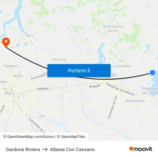 Gardone Riviera to Albese Con Cassano map
