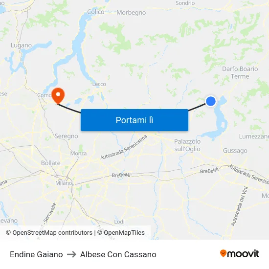 Endine Gaiano to Albese Con Cassano map