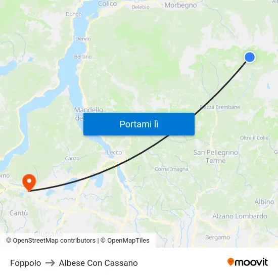 Foppolo to Albese Con Cassano map