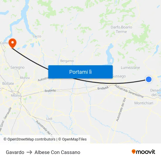 Gavardo to Albese Con Cassano map