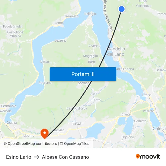 Esino Lario to Albese Con Cassano map