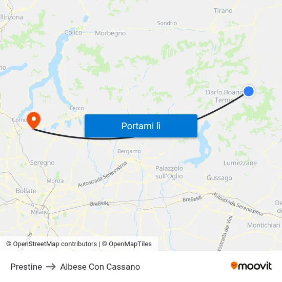 Prestine to Albese Con Cassano map