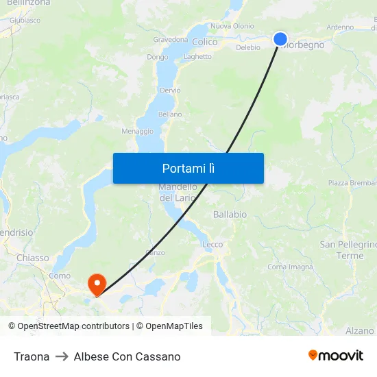 Traona to Albese Con Cassano map