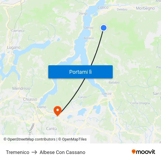 Tremenico to Albese Con Cassano map