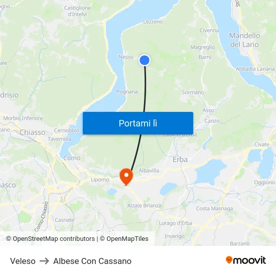 Veleso to Albese Con Cassano map