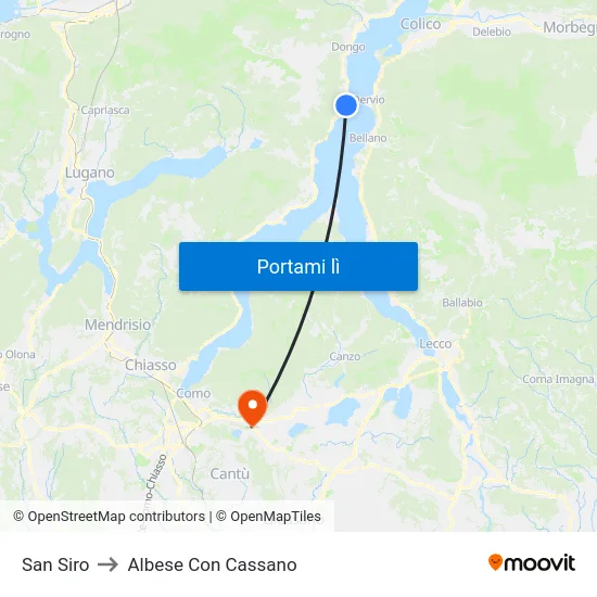 San Siro to Albese Con Cassano map