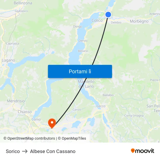 Sorico to Albese Con Cassano map