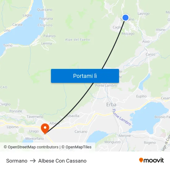 Sormano to Albese Con Cassano map
