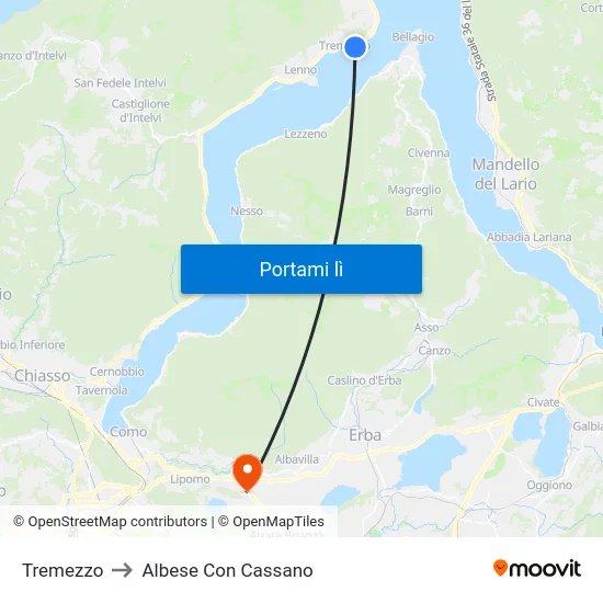 Tremezzo to Albese Con Cassano map