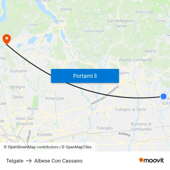 Telgate to Albese Con Cassano map