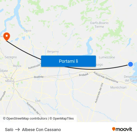 Salò to Albese Con Cassano map