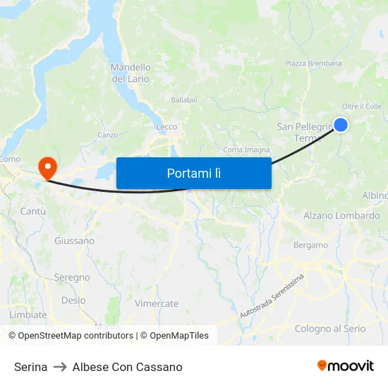 Serina to Albese Con Cassano map