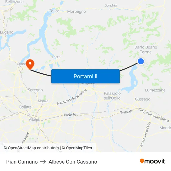 Pian Camuno to Albese Con Cassano map
