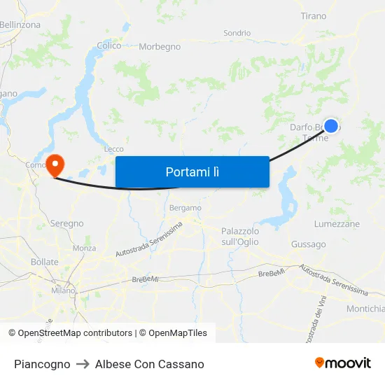 Piancogno to Albese Con Cassano map