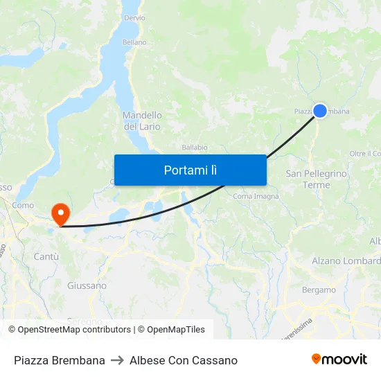 Piazza Brembana to Albese Con Cassano map