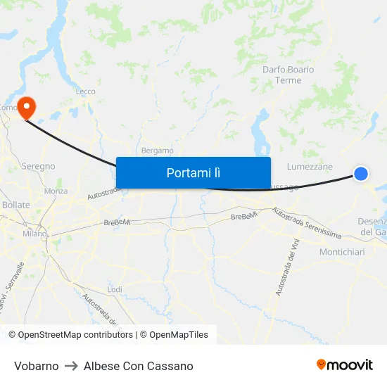 Vobarno to Albese Con Cassano map