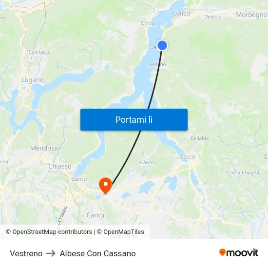 Vestreno to Albese Con Cassano map