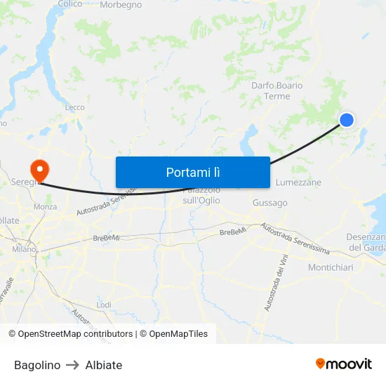 Bagolino to Albiate map