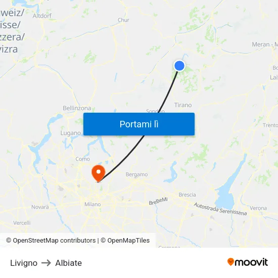 Livigno to Albiate map