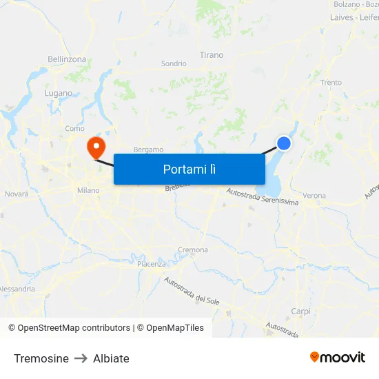 Tremosine to Albiate map