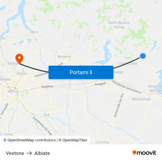 Vestone to Albiate map
