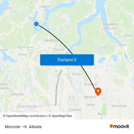 Morcote to Albiate map
