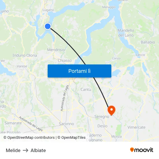 Melide to Albiate map
