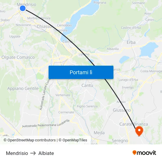 Mendrisio to Albiate map