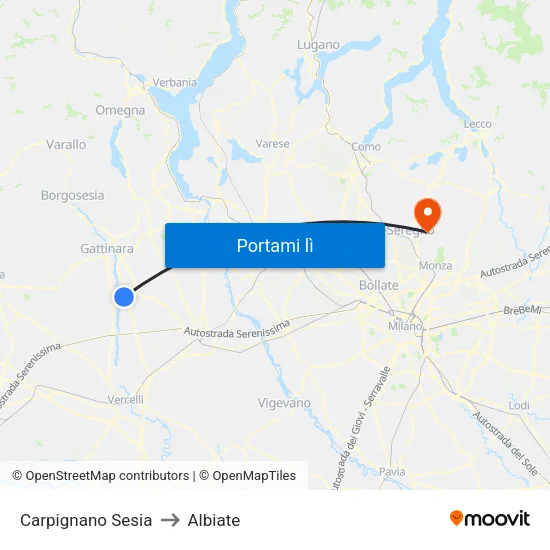 Carpignano Sesia to Albiate map