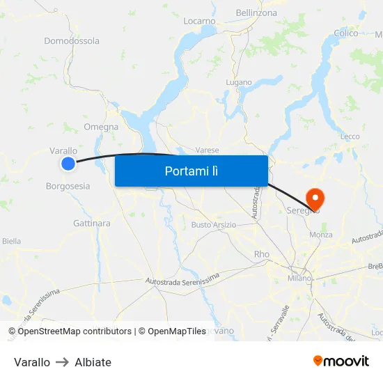 Varallo to Albiate map