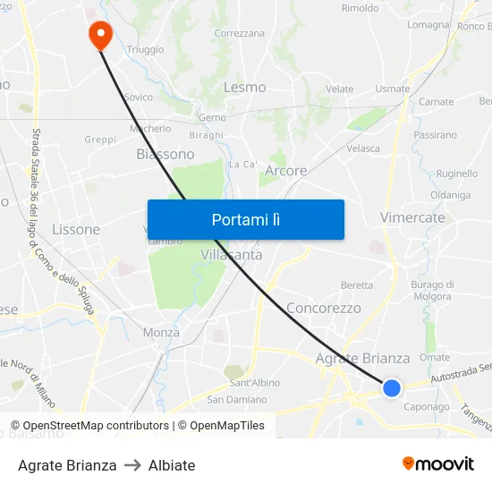 Agrate Brianza to Albiate map