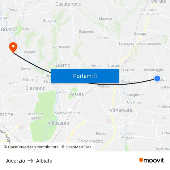 Aicurzio to Albiate map