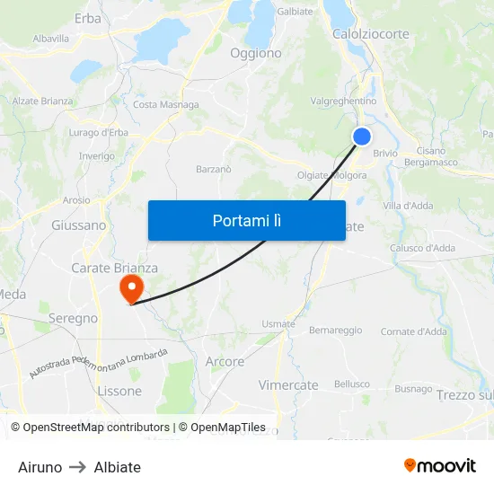 Airuno to Albiate map